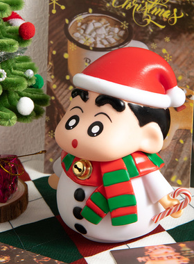 圣诞蜡笔小新可爱卡通桌面布置摆件办公室工位治愈情绪神器装饰品