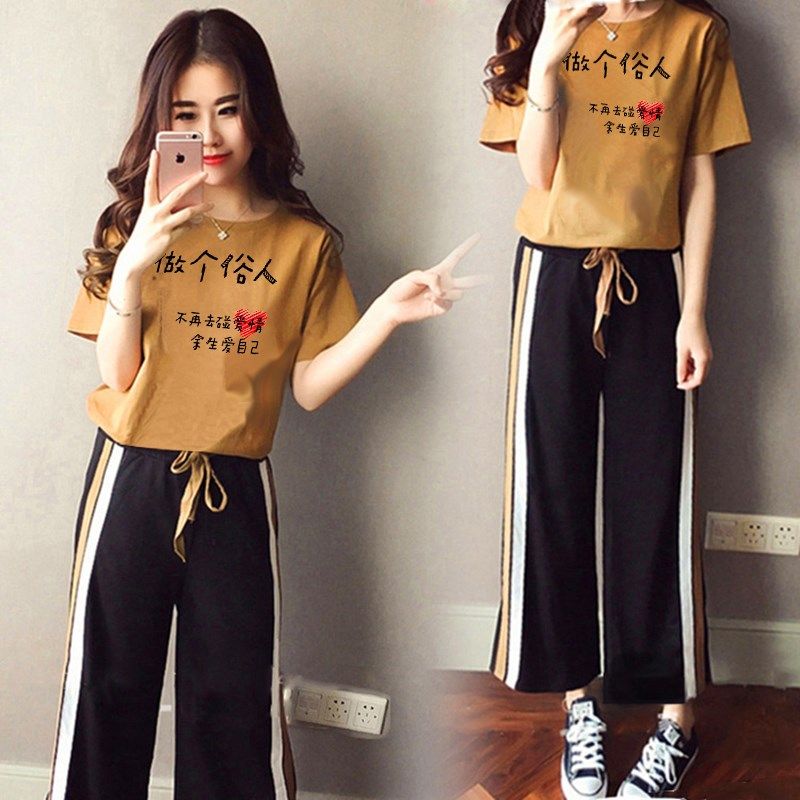 歐洲站2019夏季新款時尚少女韓版兩件套女裝薄款跑步運動套裝女在類目 女裝/女士精品, 套裝/學生校服/工作制服, 休閒運動套裝中 - 來自Buy2taobao.com提供專業的淘寶代購服務