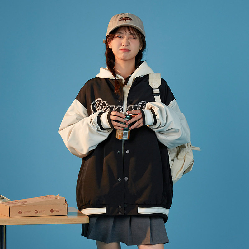中性2021秋冬新款宽松撞色美式复古ins棒球服夹克H3602,女装短外套,电商A362
