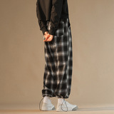 中性2021秋季新款高腰格子脚口抽绳阔腿休闲运动裤H2063，女装休闲裤，电商A362