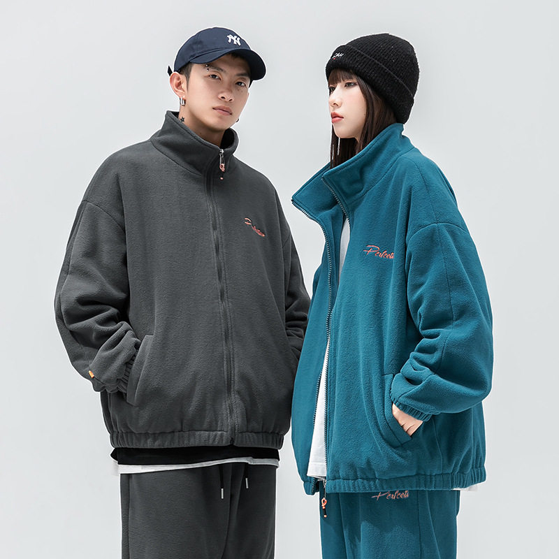 日系2021新款宽松情侣百搭潮牌刺绣摇粒绒夹克外套H3615,男装夹克,电商A362