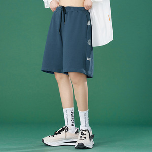 中性2021夏季新款印花短裤女运动拼接阔腿五分裤子H2051图片