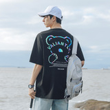 旅拍外景2021春夏新款小熊短袖T恤宽松情侣反光体恤H1031，男装T恤，电商A362