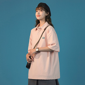 中性2023夏季新款简约短袖polo衫宽松休闲情侣T恤女H1570图片