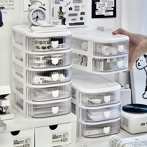 桌面多层抽屉收纳盒透明防尘书桌