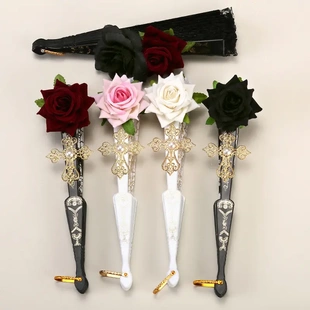 lolita蕾丝扇子华丽复古欧式玫瑰折扇茶会款暗黑搞死漫展cos道具