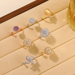 会转动的食指戒可旋转戒指女小众设计个性时尚气质轻奢开口戒女潮