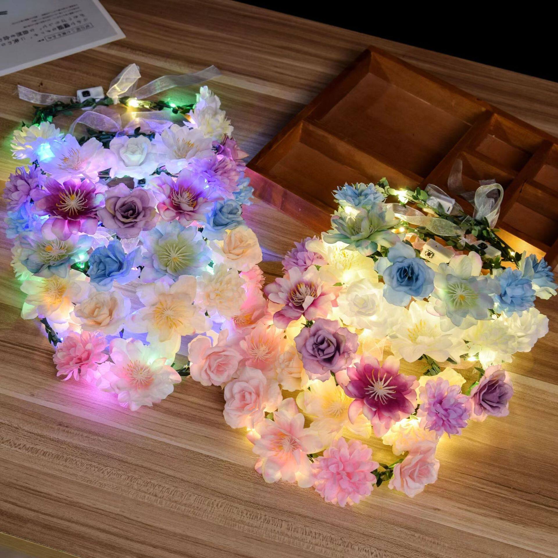网红簪花发光花环甜美发箍新娘