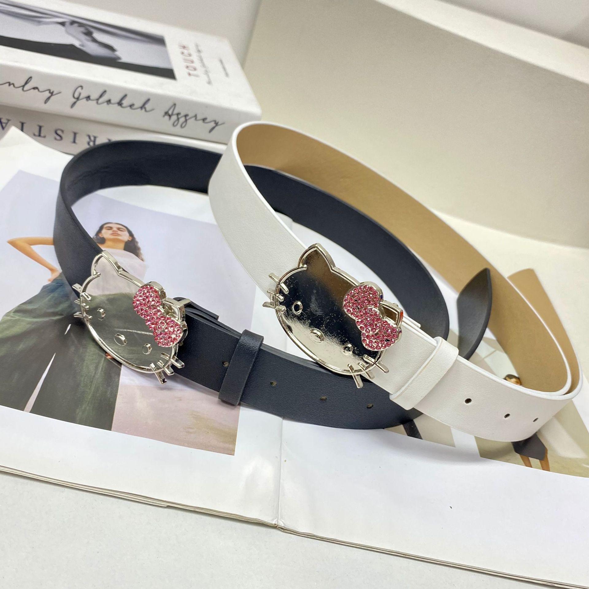 可调节皮带时髦裤带可爱猫咪甜酷辣妹百搭pu皮宽边腰带女亚文化