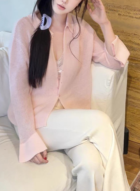 pring温香迷雾 马海毛针织开衫女春薄款翻领小衫针织开衫超温暖