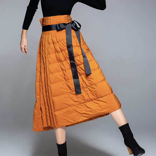 秋冬羽绒A字开叉中长半身裙