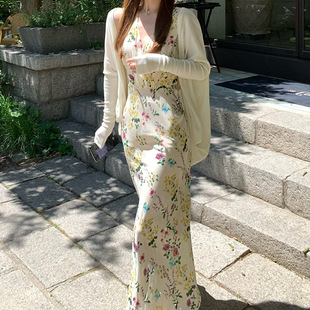 半夏花楹 连衣裙海边度假风 浪漫南法花卉优雅斜裁 连衣裙吊带法式