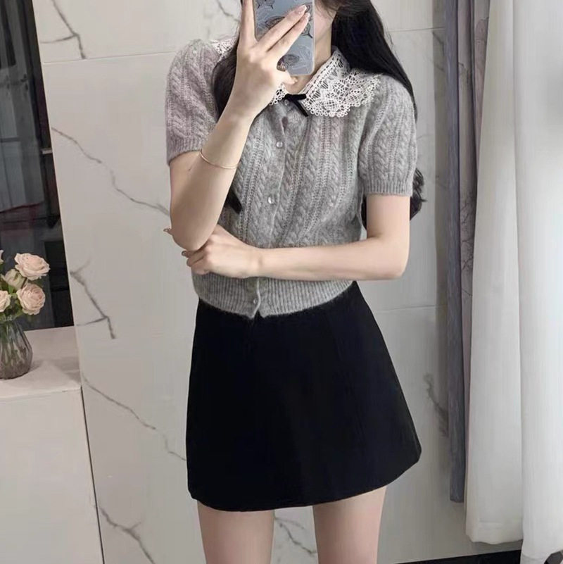 miu系羊毛短袖针织小衫女