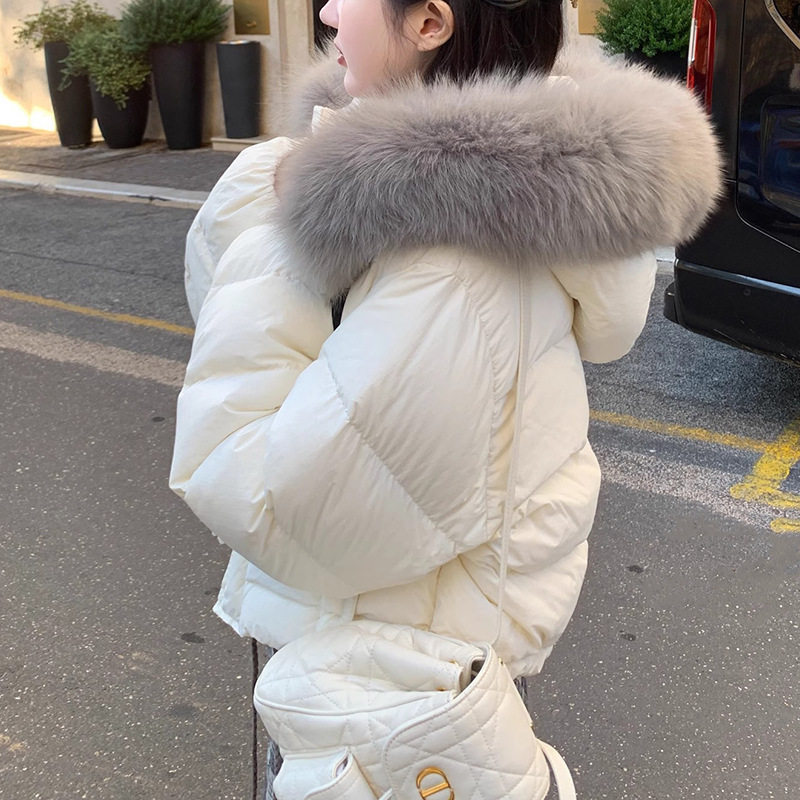 通勤风90白鸭绒短款保暖羽绒服