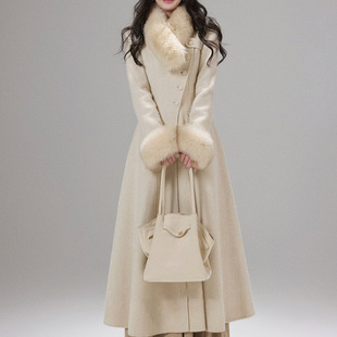 乖乖大小姐狐狸毛大毛领温柔气质千金长款收腰羊毛大衣户外风女装