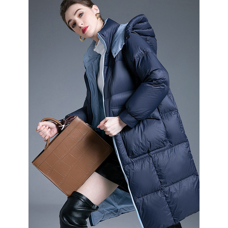 90白鸭绒女中长款显瘦羽绒服