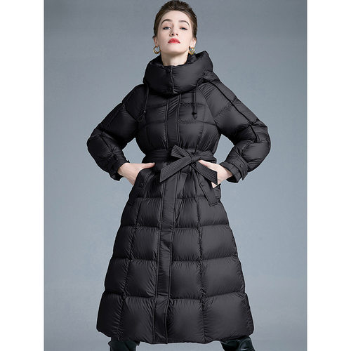 冬季女长款连帽白鸭绒羽绒服