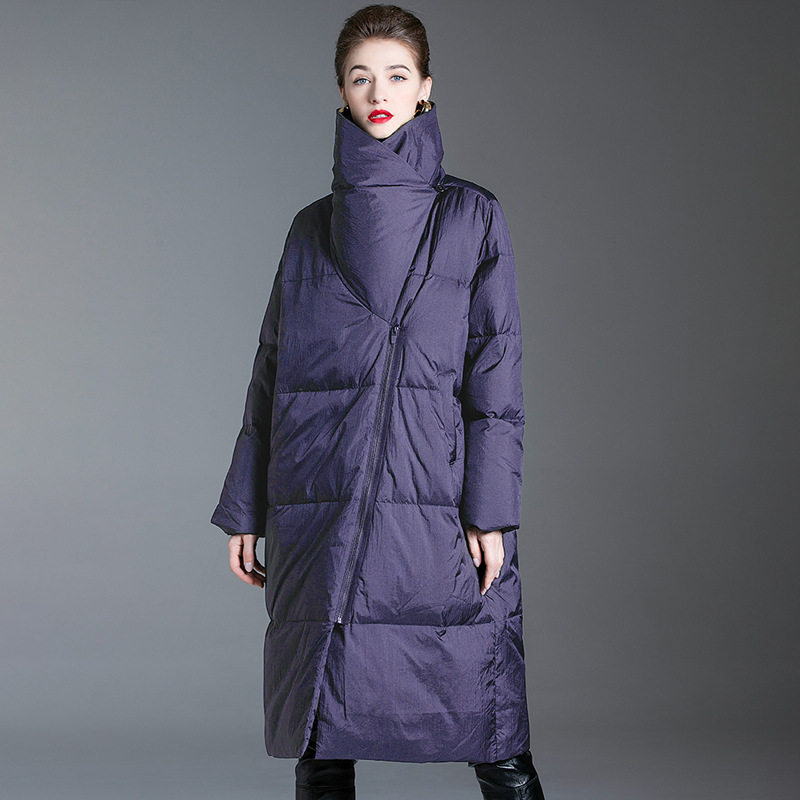 羽绒服女冬装新款H版宽松高领中长款时尚白鸭绒爆款黑色外套女士