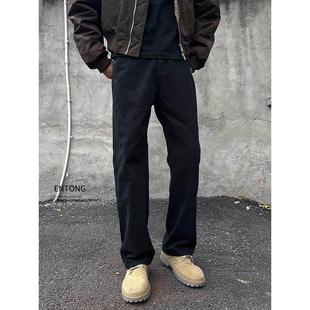 Entong美式高街vibe黑色立裁牛仔裤男街头痞帅宽松直筒显瘦长裤子