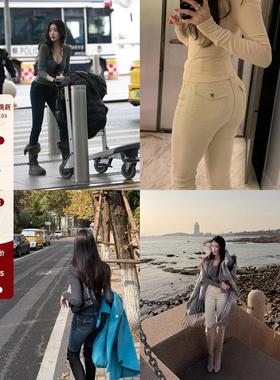 【Fart Shop】秋绪漫行 蓝色加绒牛仔裤女冬显瘦紧身裤百搭裤子