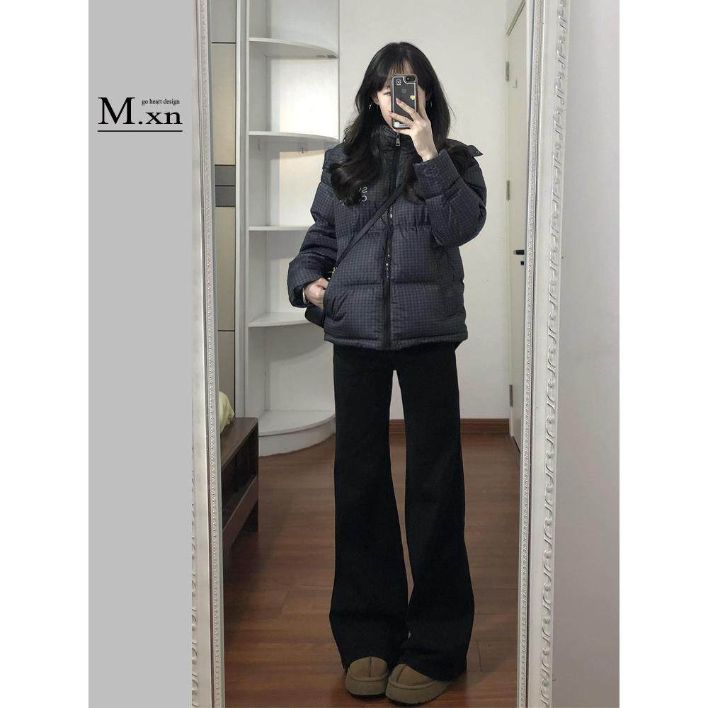 黑色微喇牛仔裤女小个子2025年秋季高腰显瘦直筒弹力不贴腿喇叭裤