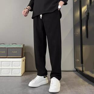 夏季裤子男士薄款宽松直筒卫裤男阔腿垂感弯刀裤美式休闲 运动长