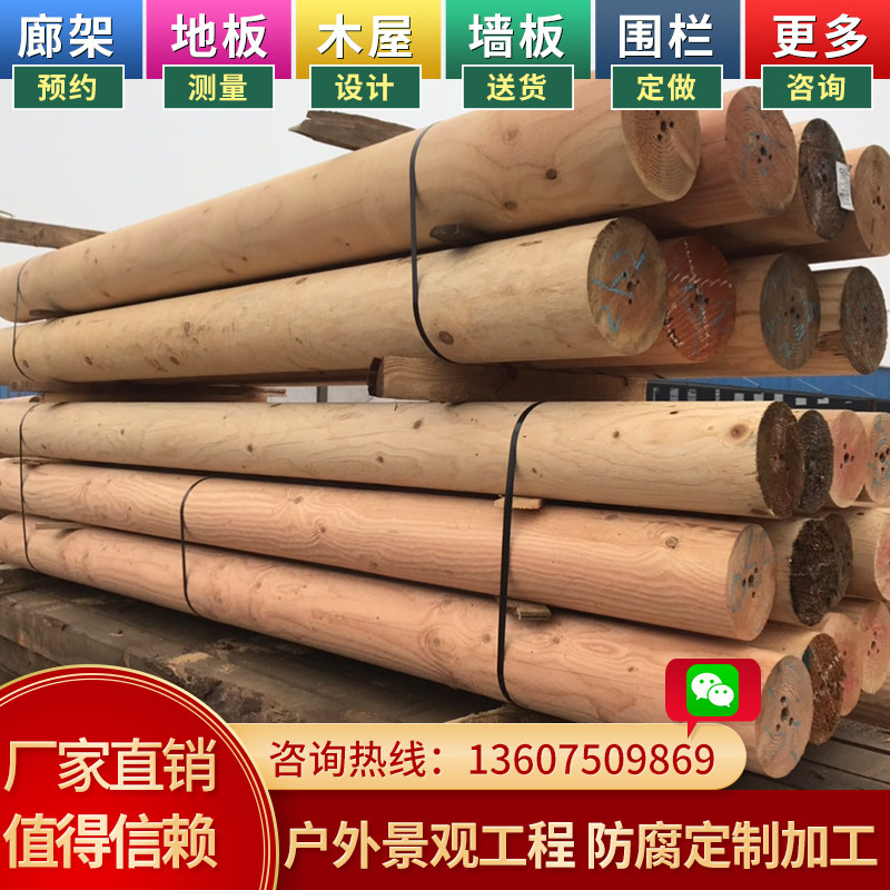 花旗松圆木柱户外防腐木古建凉亭实木立柱木横梁南方松圆柱子定制 - 实物图
