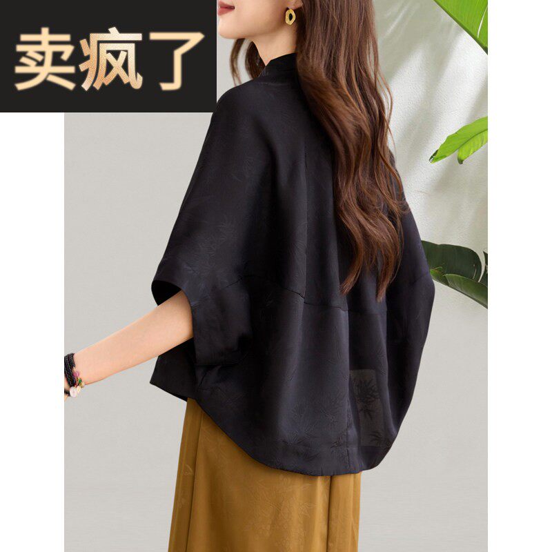 夏日黑色微胖遮肚子T恤慵懒2026新款高级感中袖休闲翻领上衣女士
