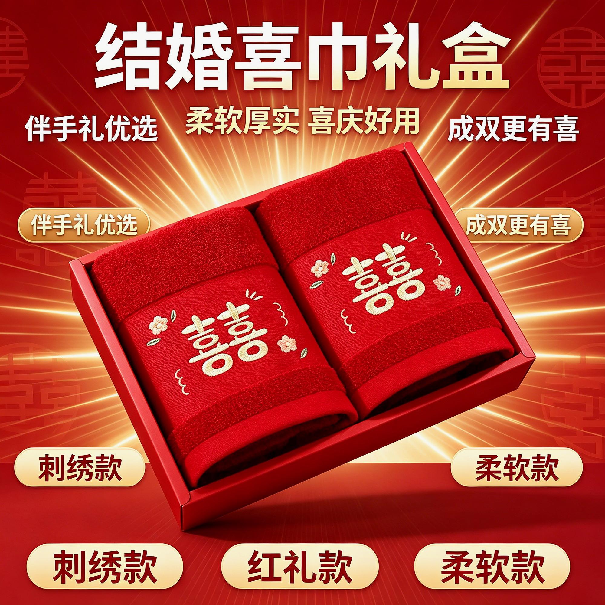 备婚婚礼喜事红色结婚一对毛巾