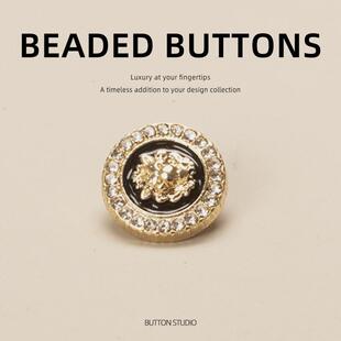 高品质拼接高端精致小纽扣衬衫女士高级扣子男式衬衣黑色缎面高品