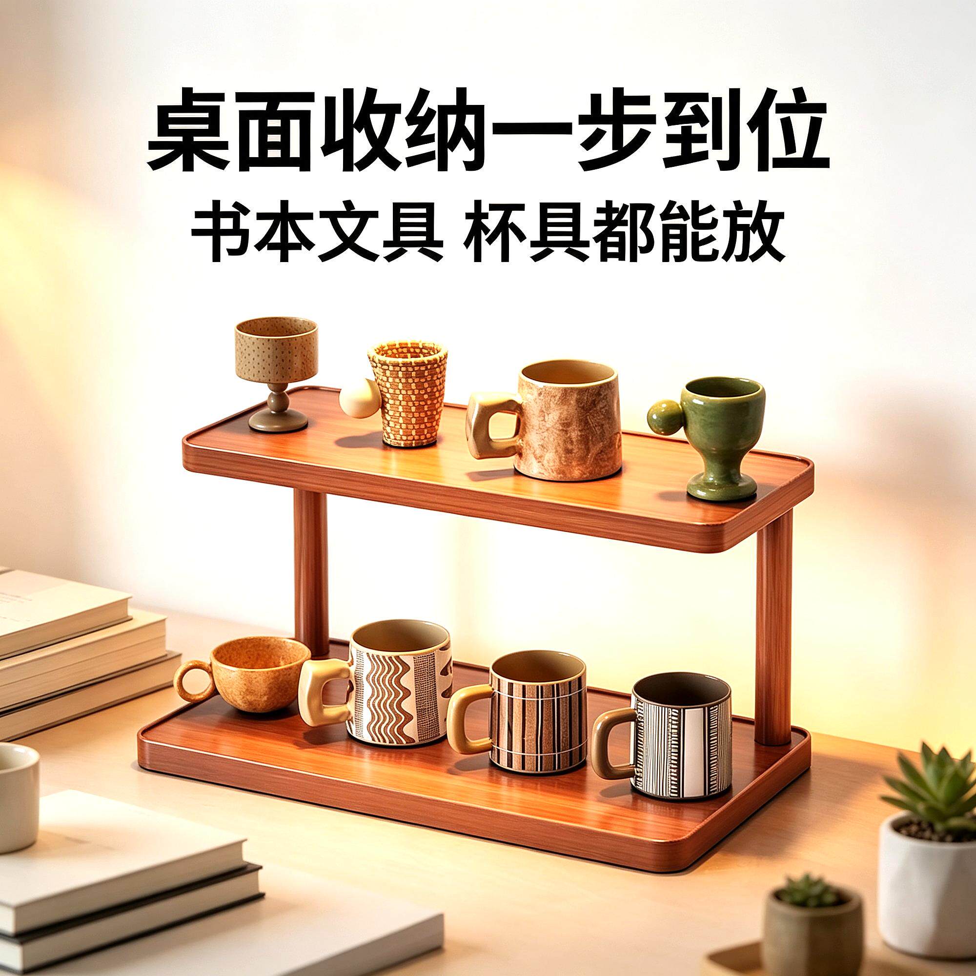 木质咖啡绿植桌面置物架收纳架