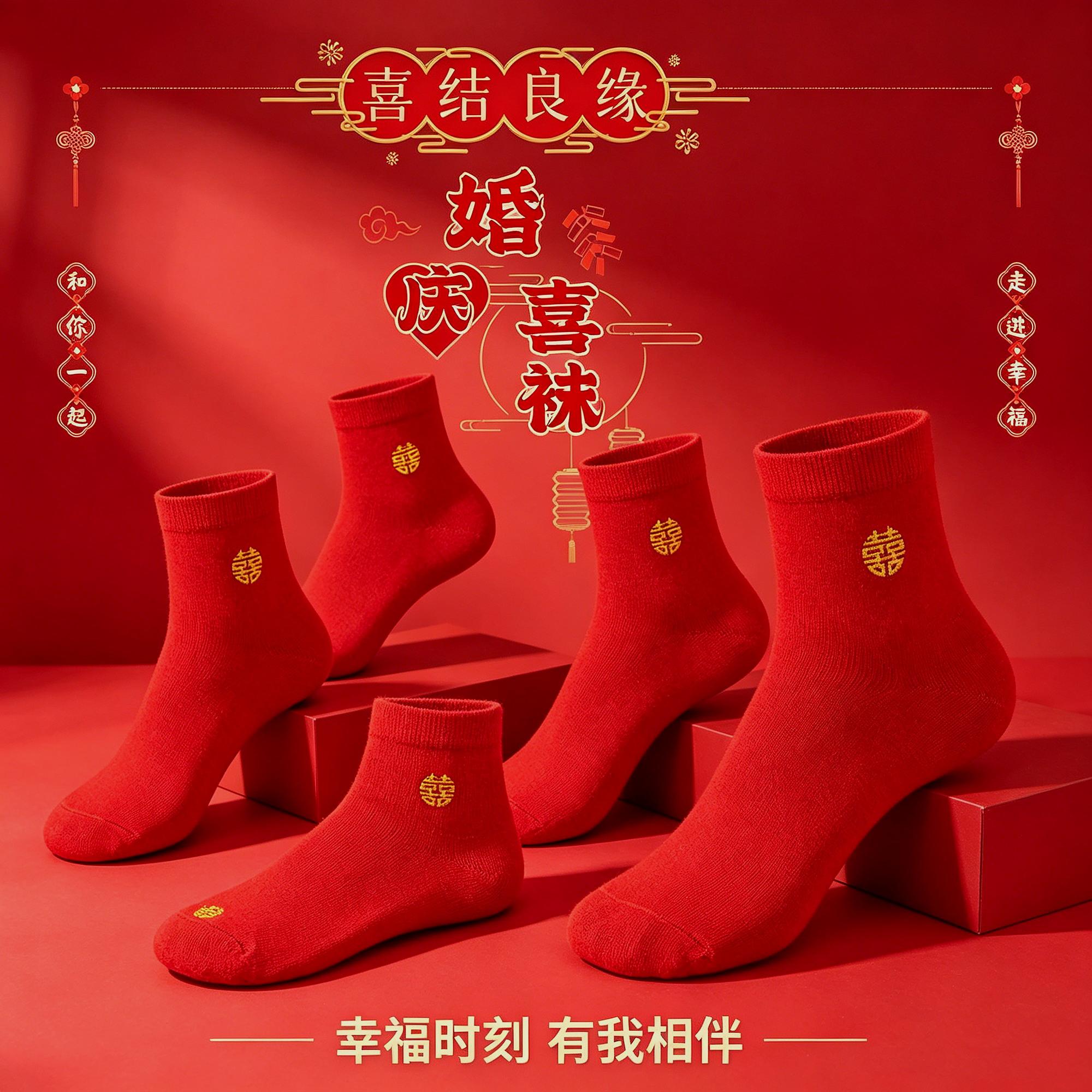 喜婚女方春夏季陪嫁红袜子结婚