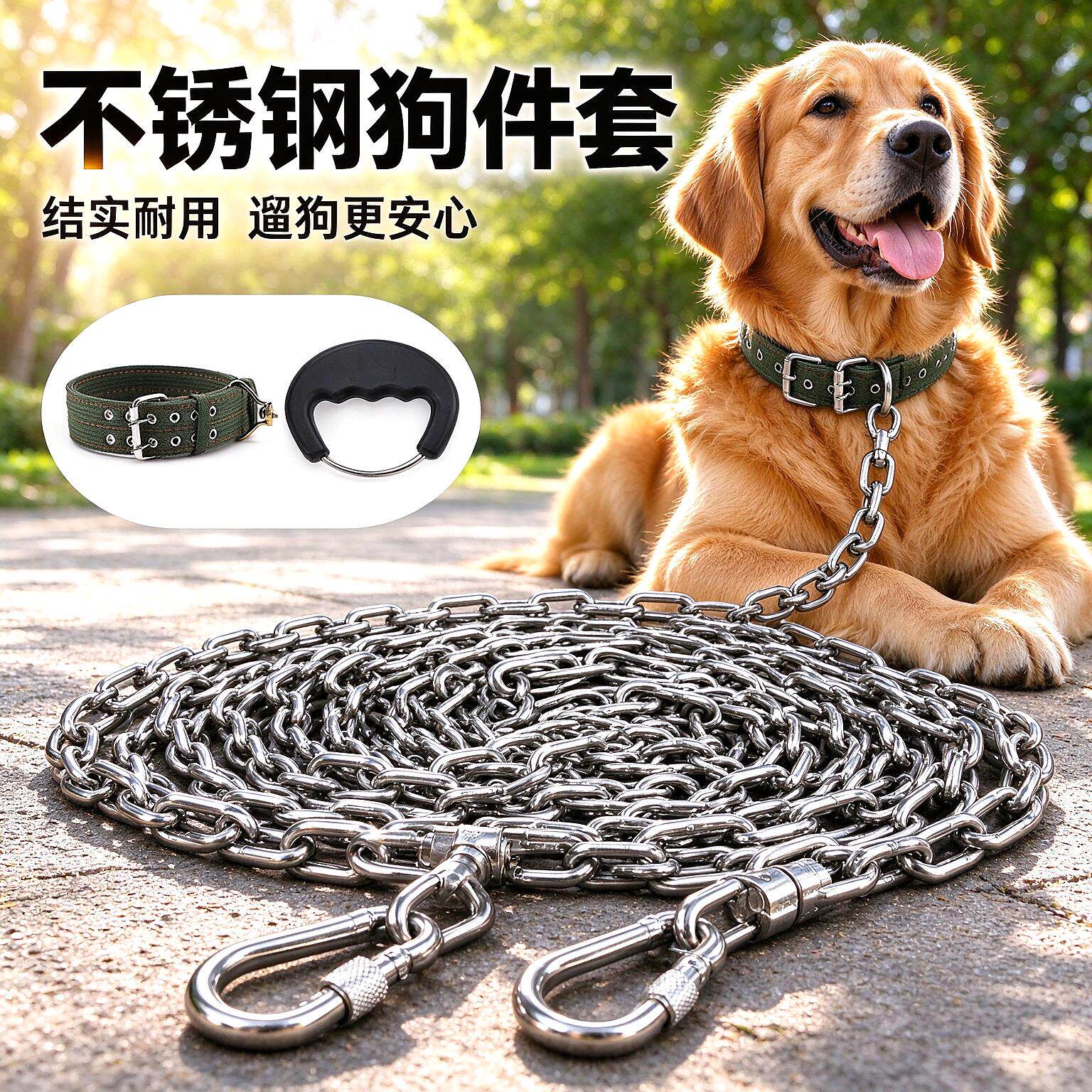 牵引人用边牧不锈钢狗链子大型