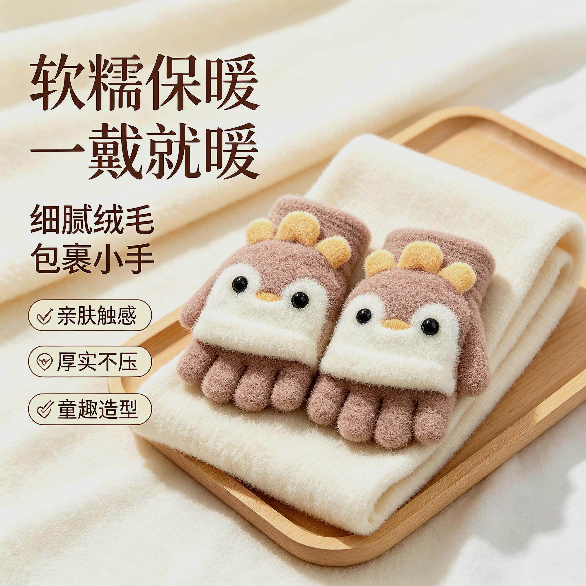 儿童保暖手套女童冬季加绒宝宝
