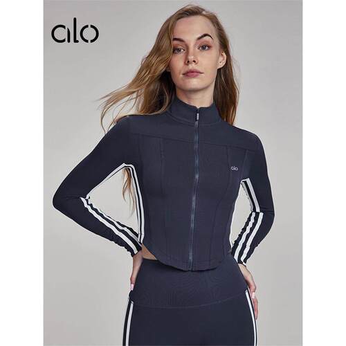 AloYoag新款高级感显瘦外穿运动长袖修身立领健身瑜伽外套女