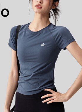 ALOYOAGAIo健身女速干瑜伽服短袖夏修身透气跑步训练上衣专业薄款