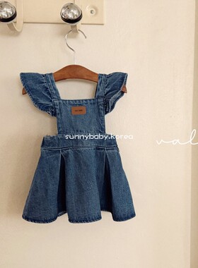 VALU BEBE韩国进口童装代购26春女婴小童棉柔洋气菲边牛仔背带裙