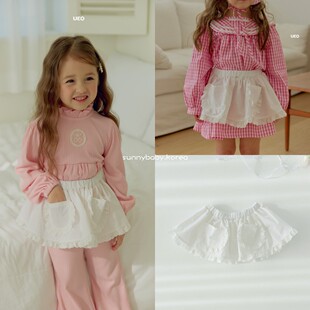 UEO韩国进口童装代购26春女童小大童蕾丝刺绣花边插兜半身裙屁帘