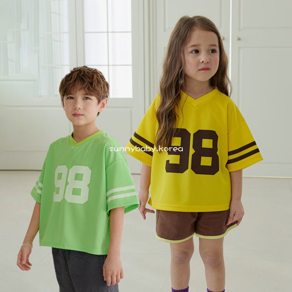 ErinJ韩国进口童装代购26夏男女小大童棉时尚字母条纹袖口休闲T恤