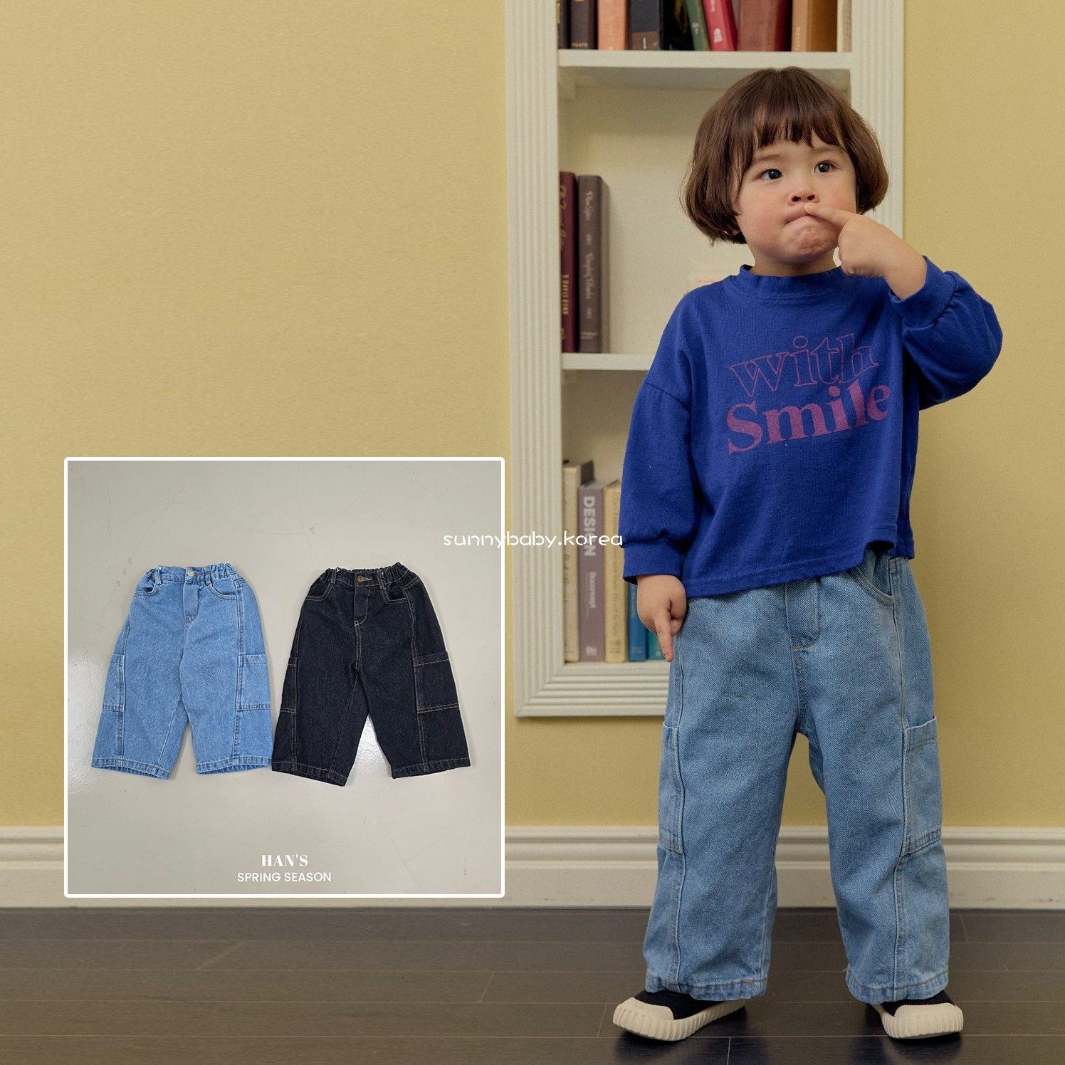 HANS韩国进口童装代购26春中小童男女童帅气百搭侧口袋拼接牛仔裤,童装/婴儿装/亲子装,裤子,淘宝优惠券,粉丝福利购,淘宝优惠卷