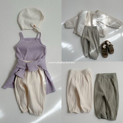 ATOMEME韩国进口童装代购26春中小童女童纯色条纹舒适休闲束脚裤