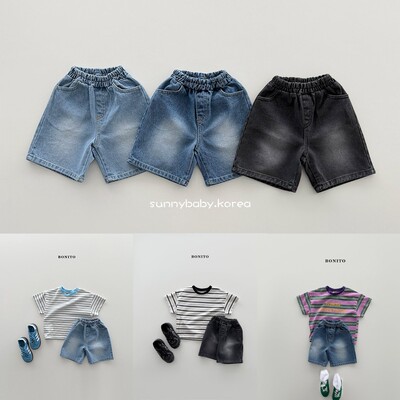 BONITO韩国童装代购26夏男女婴小大童洋气磨白松紧腰水洗牛仔短裤