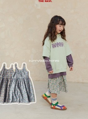 NAVI韩国进口童装代购26春女大小童棉柔复古碎花松紧腰吊带连衣裙