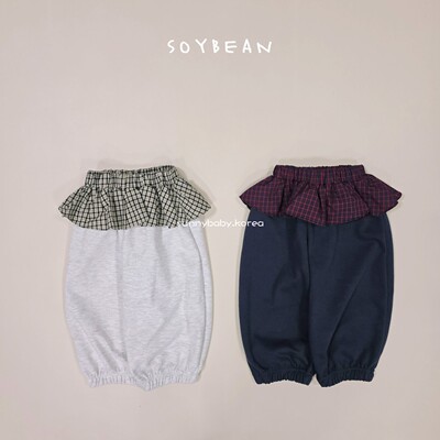 SoyBean韩国童装代购26春女小大童棉个性格纹裙边休闲束脚裤裙裤