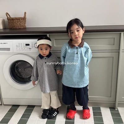 Pepper韩国进口童装代购26春男女小大童横条纹POLO杉亲子卫衣T恤