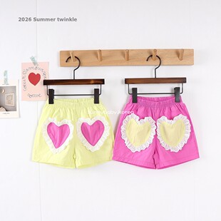 26男女小大童薄棉甜美蕾丝花边爱心休闲短裤 TWINKLE韩国童装 代购