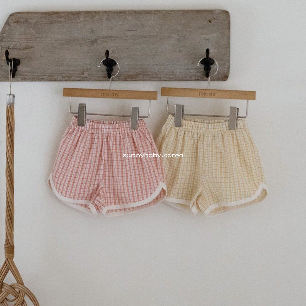 MKIDS韩国进口童装代购26夏女中小童棉软格纹松紧腰包边休闲短裤