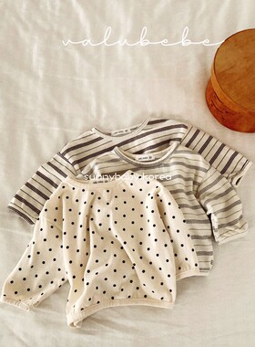 VALU BEBE韩国童装代购26春男女婴童宝棉柔可爱条纹波点打底衫T恤