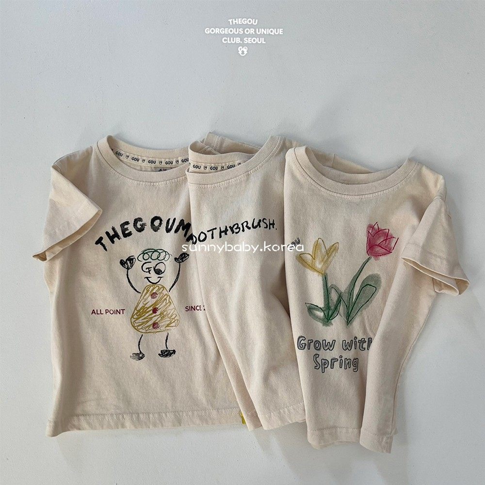 GOU韩国童装代购26春男女小大童棉柔卡通涂鸦字母圆领亲子短袖T恤,童装/婴儿装/亲子装,T恤,淘宝优惠券,粉丝福利购,淘宝优惠卷