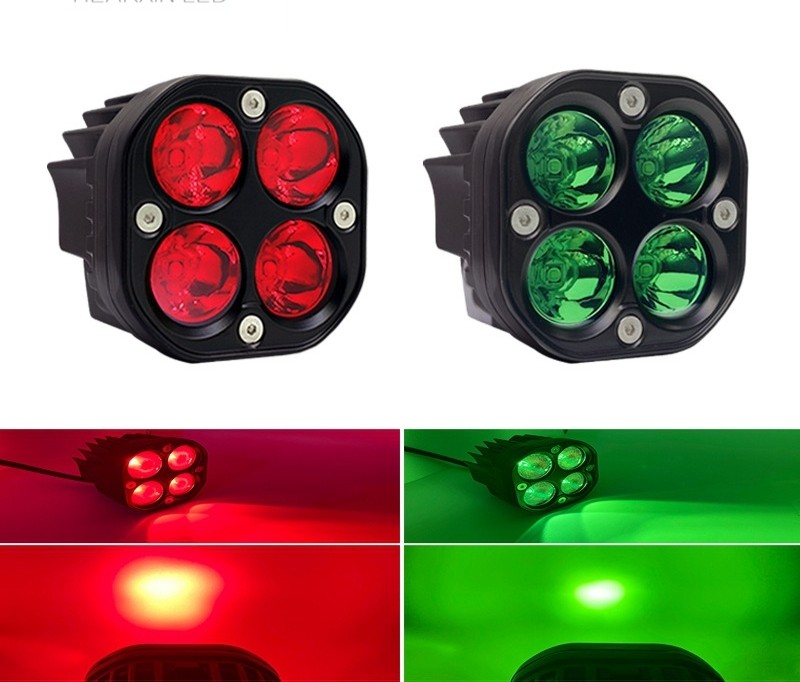 彩色汽车摩托工作灯外置3英寸40WLED越野车顶灯方形改装射灯一对